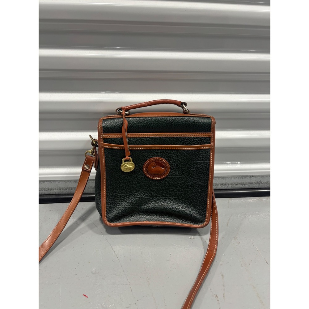 Dooney & Bourke Vintage All Weather Leather Crossbody Bag Green Tan Satchel - Picture 2 of 7
